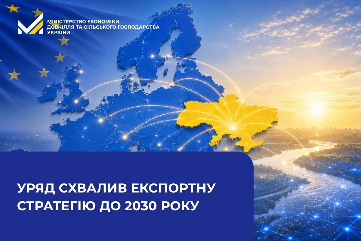 Банер про схвалення Урядом Експортної стратегії України до 2030 року