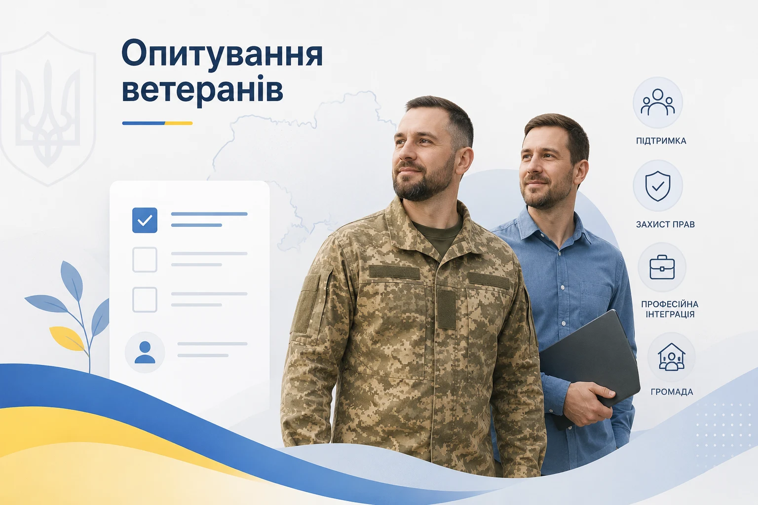 Банер опитування ветеранів щодо підтримки, захисту прав та професійної інтеграції в громаді